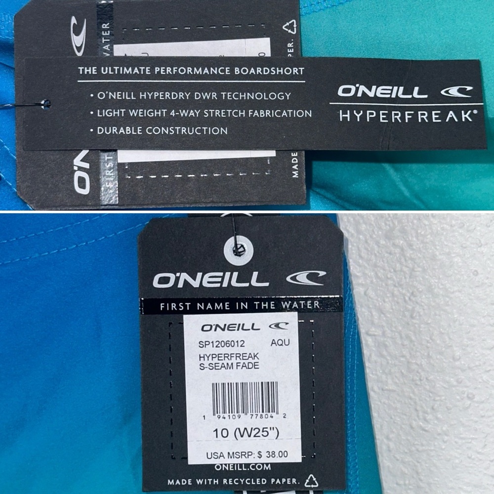 NEW O’Neill Boys Hyperfreak S-Seam Fade Blue Green Ombre Board Shorts 10 (W25”) - Picture 9 of 10